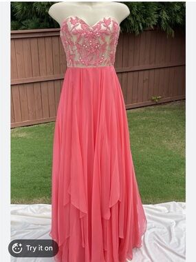 Sherri Hill Coral Chiffon Dress with Illusion Bodice